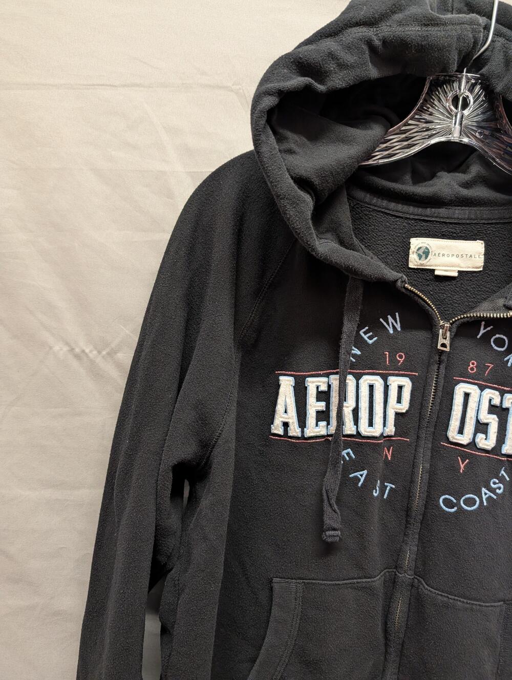 Aeropostale Hoodie Womens XS Black Full Zip Sweatshirt New York 1987 Graphic - Picture 3 of 12